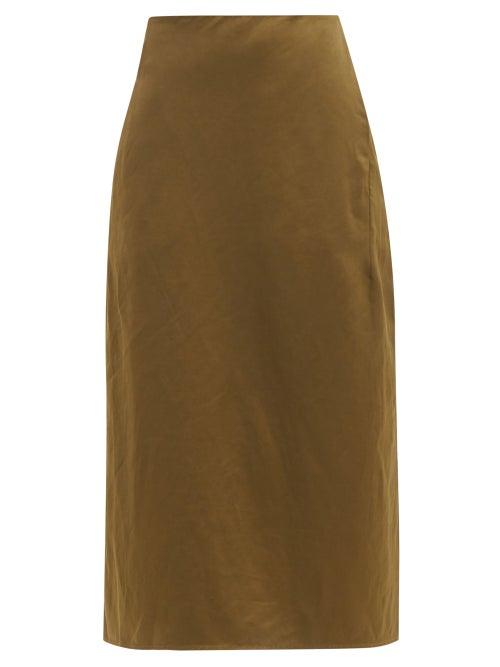 Matchesfashion.com Jil Sander - High-rise Sateen Midi Skirt - Womens - Dark Green