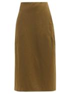 Matchesfashion.com Jil Sander - High-rise Sateen Midi Skirt - Womens - Dark Green