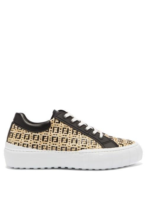 Matchesfashion.com Fendi - Ff-monogram Faux-raffia Trainers - Mens - Black Brown
