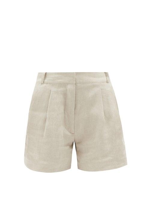 Asceno - Madrid Pleated Organic-linen Cambric Shorts - Womens - Light Beige
