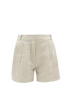 Asceno - Madrid Pleated Organic-linen Cambric Shorts - Womens - Light Beige