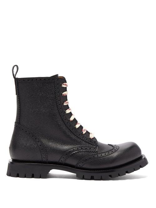 Matchesfashion.com Gucci - Lace Up Leather Brogue Boots - Mens - Black