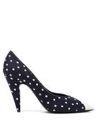 Matchesfashion.com Saint Laurent - Lola Point-toe Polka-dot Canvas Pumps - Womens - Navy Multi
