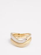 Rainbow K - Wave Diamond & 9kt Gold Double Ring - Womens - Gold Multi