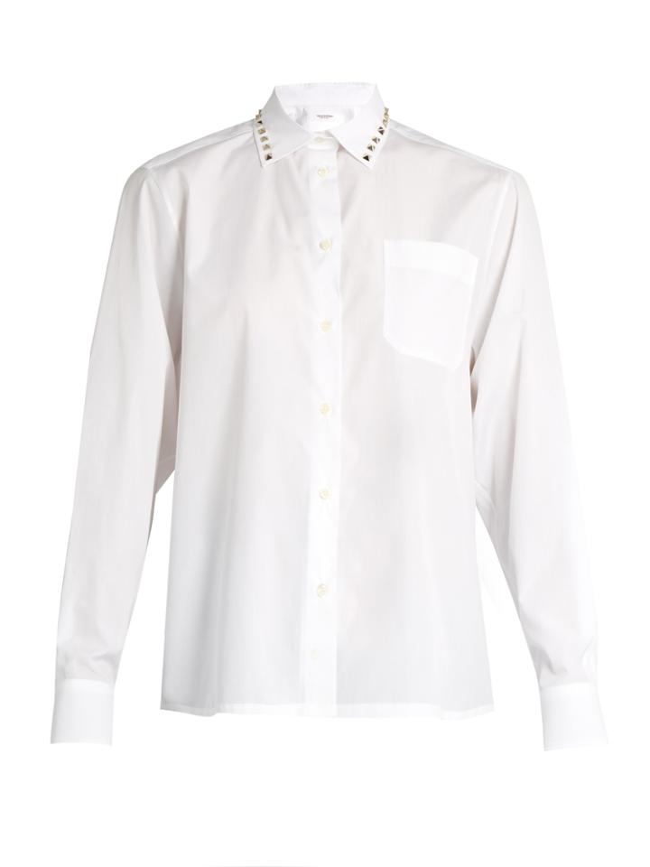 Valentino Rockstud Point-collar Cotton Shirt