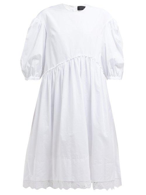 Matchesfashion.com Simone Rocha - Puffed Sleeve Cotton Poplin Dress - Womens - White