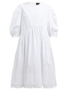 Matchesfashion.com Simone Rocha - Puffed Sleeve Cotton Poplin Dress - Womens - White