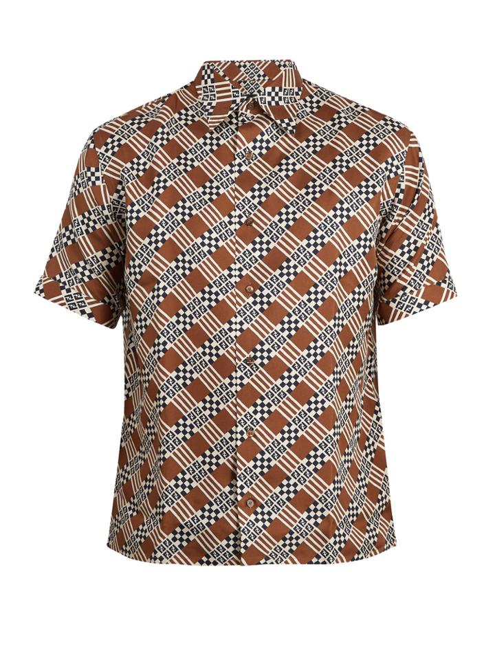 Fendi Logo Damier-print Silk Shirt