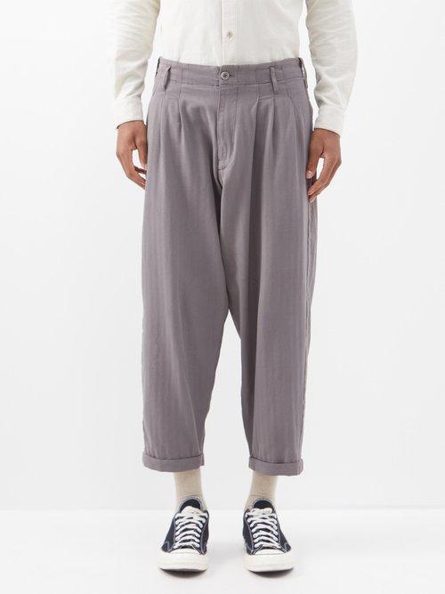 Ymc - Creole Cropped Organic-cotton Trousers - Mens - Grey