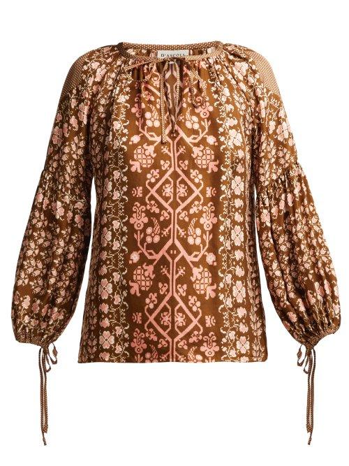 Matchesfashion.com D'ascoli - Toscana Floral Print Silk Satin Blouse - Womens - Pink Multi