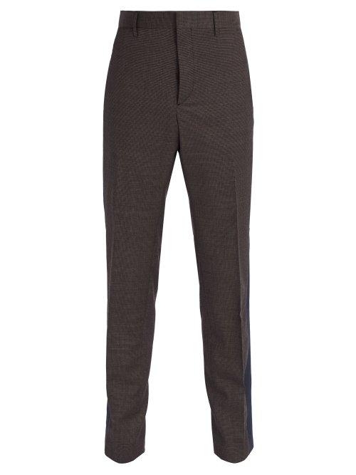 Matchesfashion.com Prada - Micro Checked Slim Leg Wool Trousers - Mens - Dark Grey