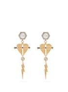 Matchesfashion.com Prada - Bolted Heart Lightning Clip Earrings - Womens - Gold