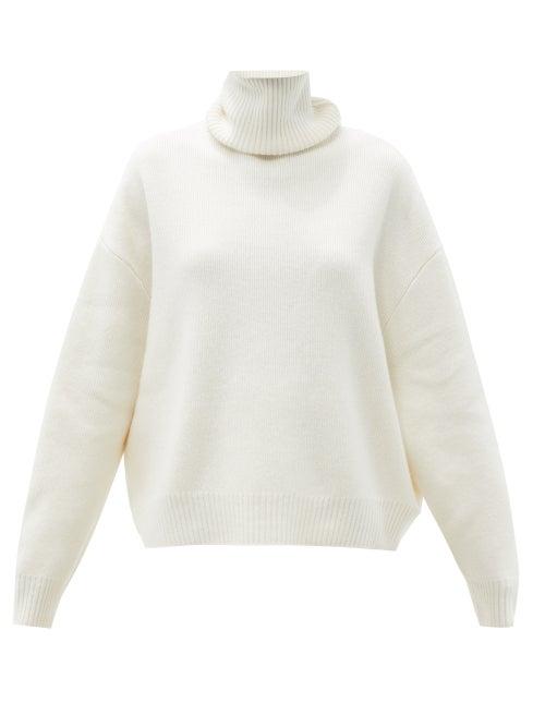 Matchesfashion.com Raey - Cropped Displaced-sleeve Roll-neck Wool Sweater - Womens - White