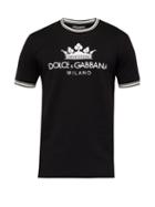 Matchesfashion.com Dolce & Gabbana - Logo Print Tipped Trim Cotton Jersey T Shirt - Mens - Black