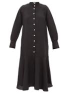 Belize - Layla Buttoned Linen Midi Shirt Dress - Womens - Black