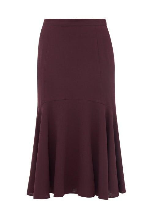Matchesfashion.com Goat - Inga Fluted Hem Wool Crepe Midi Skirt - Womens - Burgundy