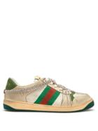 Matchesfashion.com Gucci - Screener Crystal Embellished Leather Trainers - Mens - White Multi