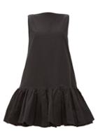 Matchesfashion.com Valentino - Ruffled-hem Cotton-blend Micro-faille Mini Dress - Womens - Black