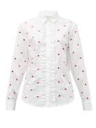 Matchesfashion.com Redvalentino - Heart Embroidered Cotton Oxford Shirt - Womens - White Multi