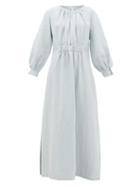 Matchesfashion.com White Story - Como Ruched Linen Maxi Dress - Womens - Light Blue