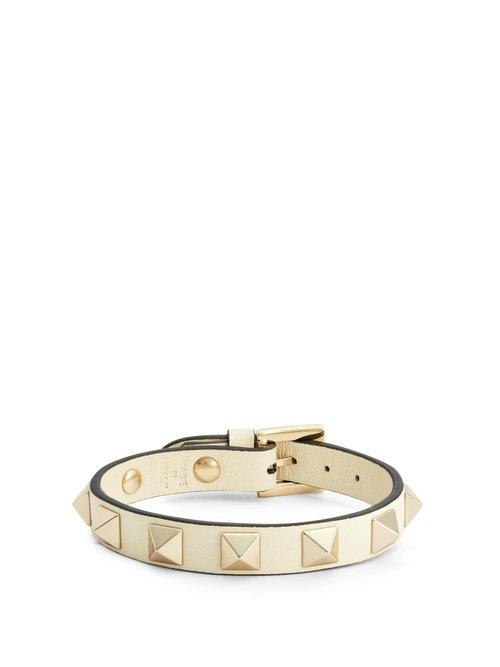 Matchesfashion.com Valentino - Rockstud Leather Bracelet - Womens - Ivory