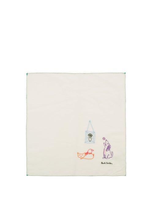 Matchesfashion.com Paul Smith - Drawing-embroidered Cotton Pocket Square - Mens - White Multi