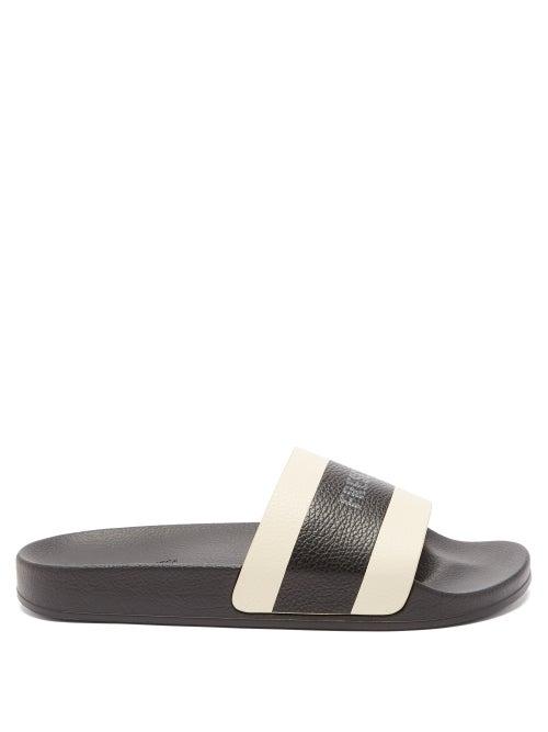 Mens Shoes Frescobol Carioca - Logo-embossed Striped Faux-leather Slides - Mens - Black White