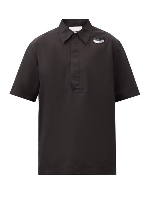 Jil Sander - Chevron-patch Cotton-poplin Short-sleeved Shirt - Mens - Black