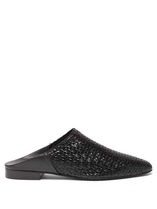 Co - Point-toe Woven-leather Backless Loafers - Womens - Black