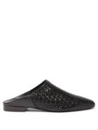 Co - Point-toe Woven-leather Backless Loafers - Womens - Black