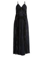 Matchesfashion.com Self-portrait - Dobby Dot Lace Trimmed Pleated Dress - Womens - Navy