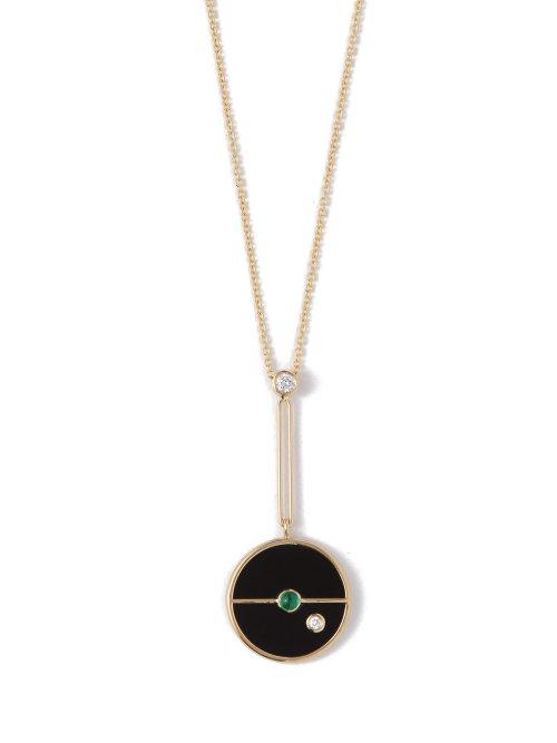Matchesfashion.com Retrouvai - Compass Diamond, Emerald & Gold Necklace - Womens - Black