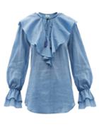Ladies Rtw Etro - Nashville Ruffled Cotton-blend Voile Blouse - Womens - Light Blue