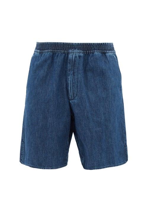 Valentino - Logo-print Cotton-chambray Shorts - Mens - Denim