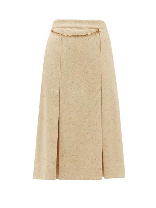 Matchesfashion.com Victoria Beckham - Belted High-rise Silk-blend Tweed Skirt - Womens - Cream