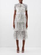 Self-portrait - Tiered Sequinned Tulle Dress - Womens - Champagne