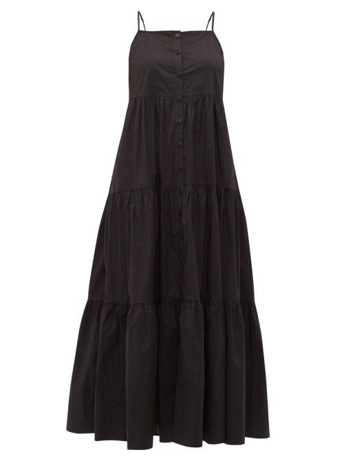 Matchesfashion.com Sea - Luna Tiered Cotton Blend Midi Dress - Womens - Black