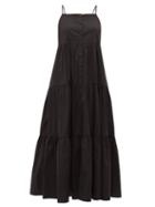 Matchesfashion.com Sea - Luna Tiered Cotton Blend Midi Dress - Womens - Black