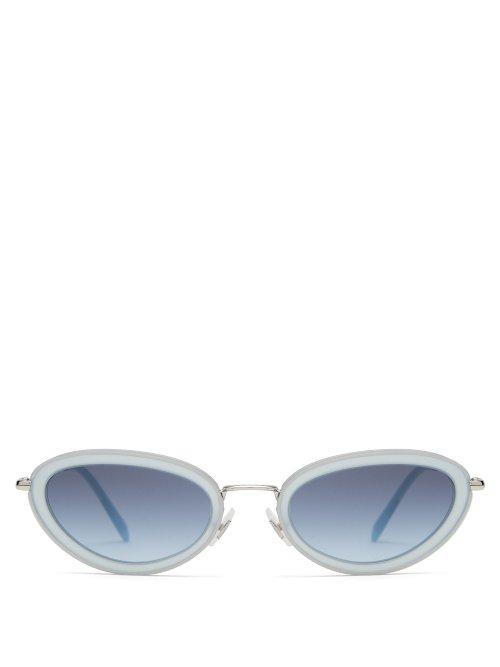 Matchesfashion.com Miu Miu - Oval Cat Eye Acetate Frame Sunglasses - Womens - Blue