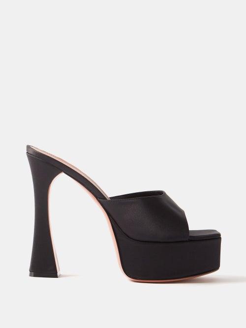 Amina Muaddi - Dalida 140 Satin Platform Sandals - Womens - Black