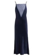 Matchesfashion.com Marina Moscone - Organza Insert Satin Slip Dress - Womens - Navy