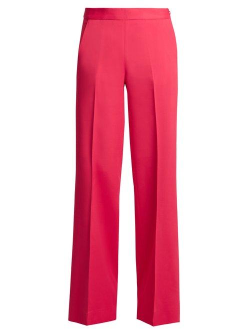 Matchesfashion.com Oscar De La Renta - High Rise Wide Leg Stretch Cady Trousers - Womens - Pink