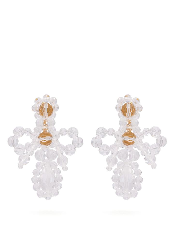 Simone Rocha Cross Crystal Drop Earrings