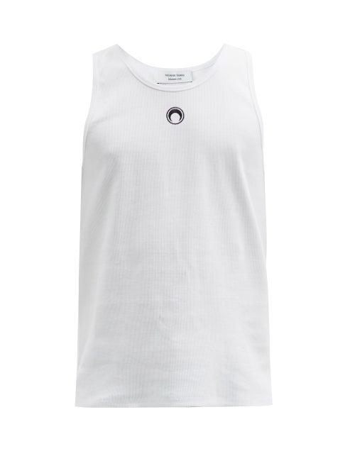 Matchesfashion.com Marine Serre - Crescent-moon Embroidered Ribbed-cotton Vest - Mens - White