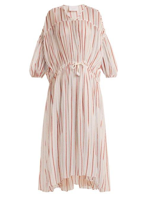 Matchesfashion.com Love Binetti - Drawstring Waist Striped Cotton Dress - Womens - Red Stripe