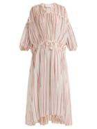 Matchesfashion.com Love Binetti - Drawstring Waist Striped Cotton Dress - Womens - Red Stripe