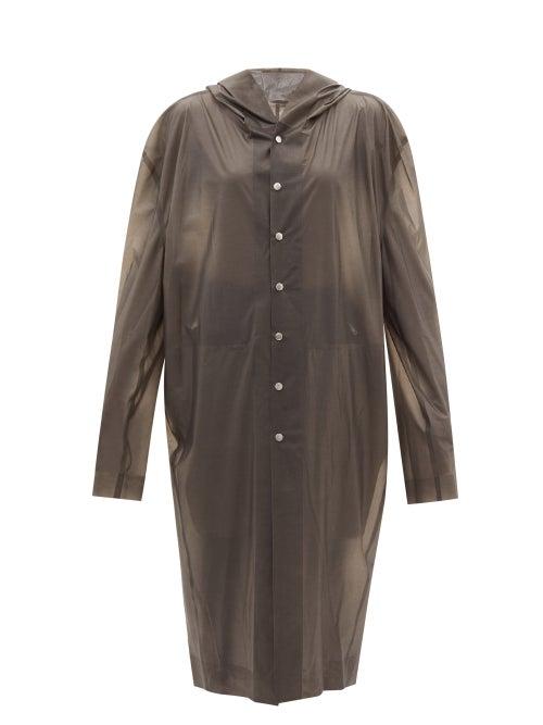Rick Owens - Hooded Rubber-coated Tulle Coat - Womens - Grey