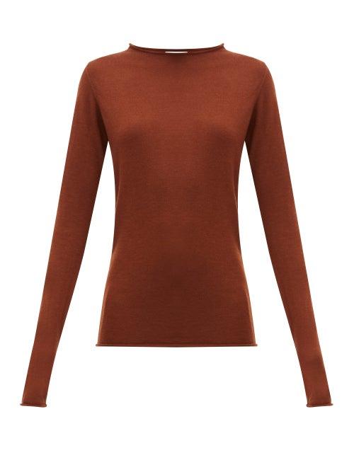 Matchesfashion.com Raey - Sheer Raw Edge Crew Neck Cashmere Sweater - Womens - Dark Orange