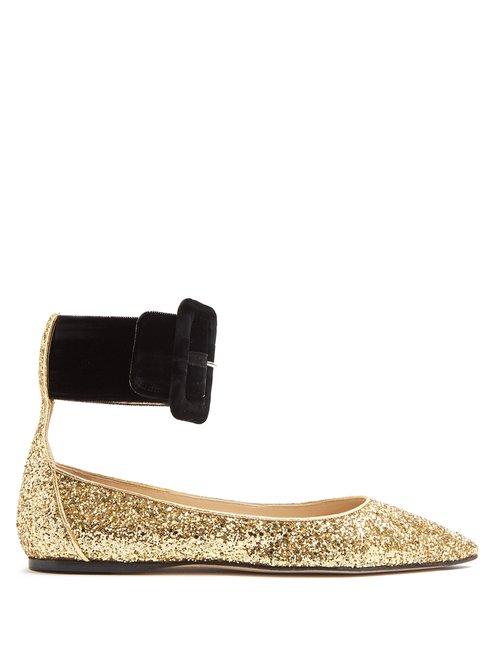 Matchesfashion.com Attico - Julia Contrast Strap Glitter Flats - Womens - Gold Multi