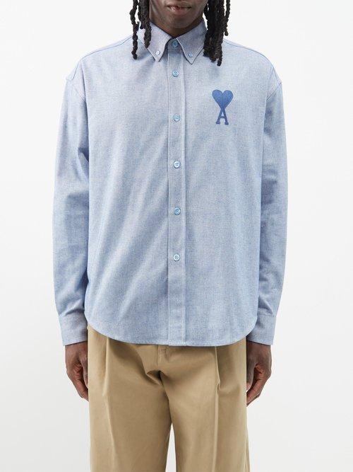 Ami - Ami De Caur-embroidered Cotton-poplin Shirt - Mens - Blue